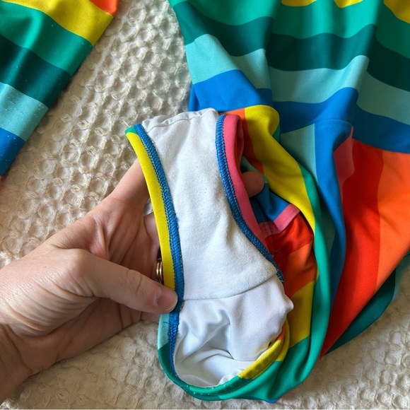 Hanna Andersson Multicolor Striped Kids Rashguard One Piece Sun Protection Zip - Picture 9 of 9